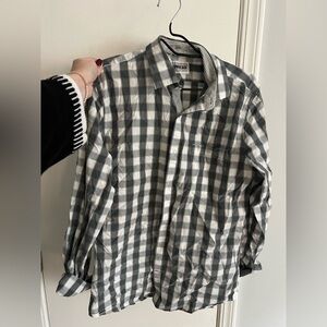 Express Men’s Gray and White Check Button-Down Shirt